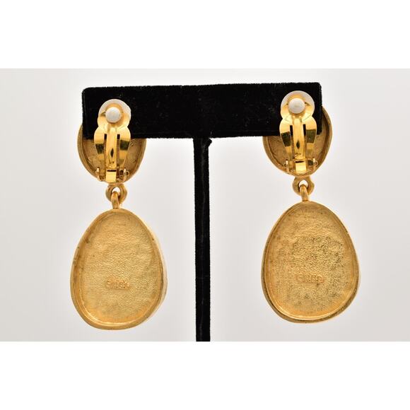 Fernando Originals Vintage Clip Earrings Dangle Brushed Gold Chunky NOS BinA18 - Picture 10 of 12